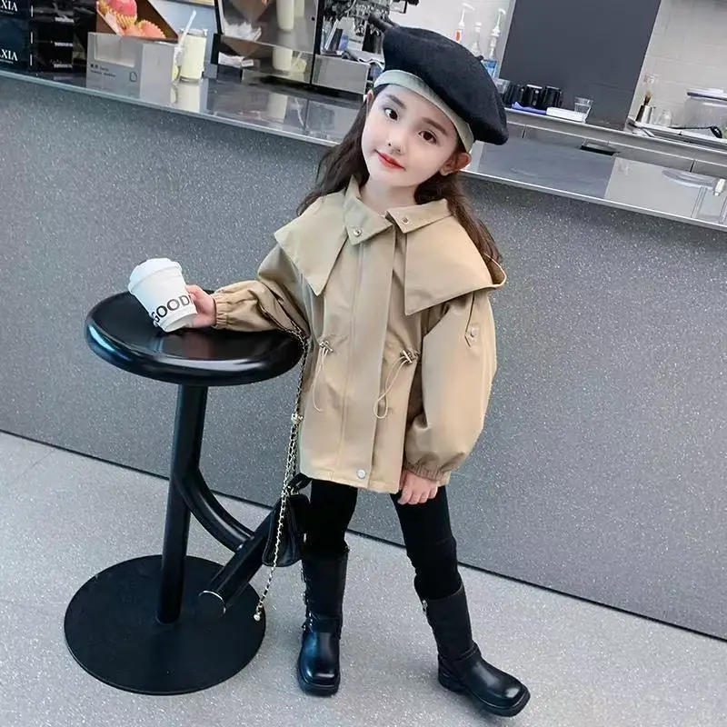 

Girls Cotton Teens Spring And Autumn Windbreaker Coats Khaki Princess Oversize Coat Children's Outerwear Trench Clothes 1-9 Year