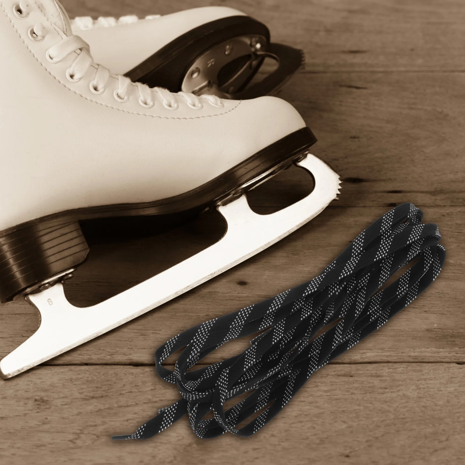 1 par de cadarços para patins de gelo, cadarços planos de poliéster para hóquei, resistentes ao desgaste, leves, para calçados esportivos, substituição