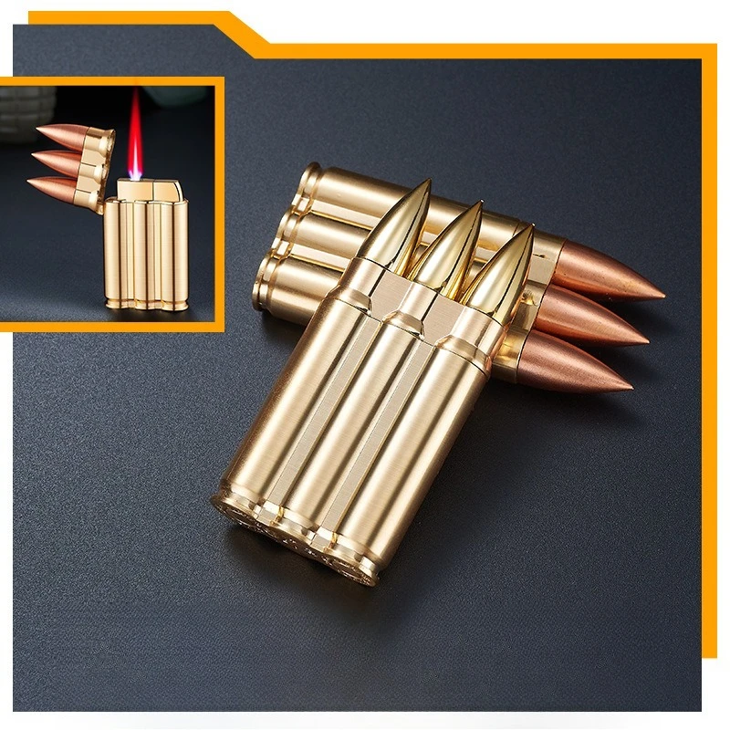 

New Three Bullet Inflatable Lighter with Metal Body Compact and Portable Fun and Cool Cigarette Lighter Gift