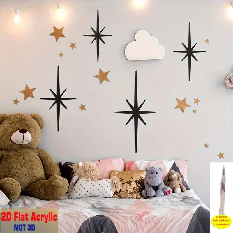 CIFBUY 4Pcs Metal Wall Art Rustproof Starburst Hanging Decor Modern Black Atomic Design for Living Room Office Home Ornament