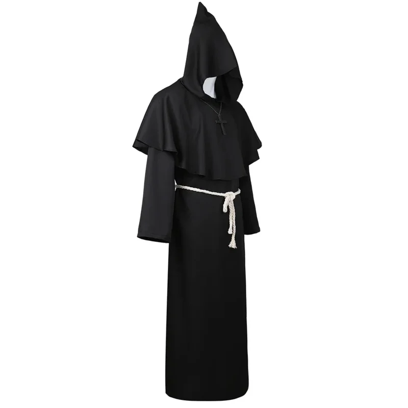 Monk Costume Medieval Friar Hooded Cap Cloak Renaissance Priest Robe Costumes Men Halloween Fancy Dress MS36048