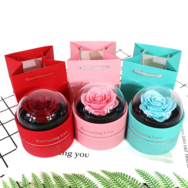 Round Eternal Rose Jewelry Box Exquisite Flower Earrings Necklace Ring Storage Display Case Valentine's Day Gift Packaging Box