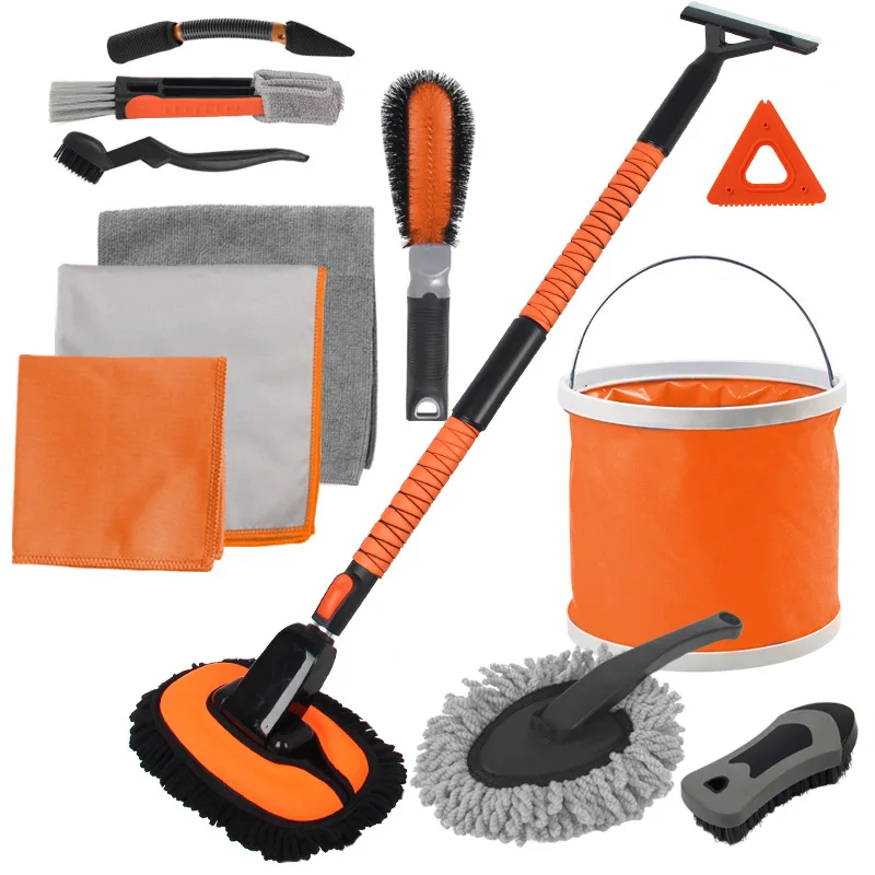 

High Quality 16pcs Multifunctional Car Wash Cleaning Kit with Eco-friendly Folding Bucket, Wheel Brush for Auto Cleaning