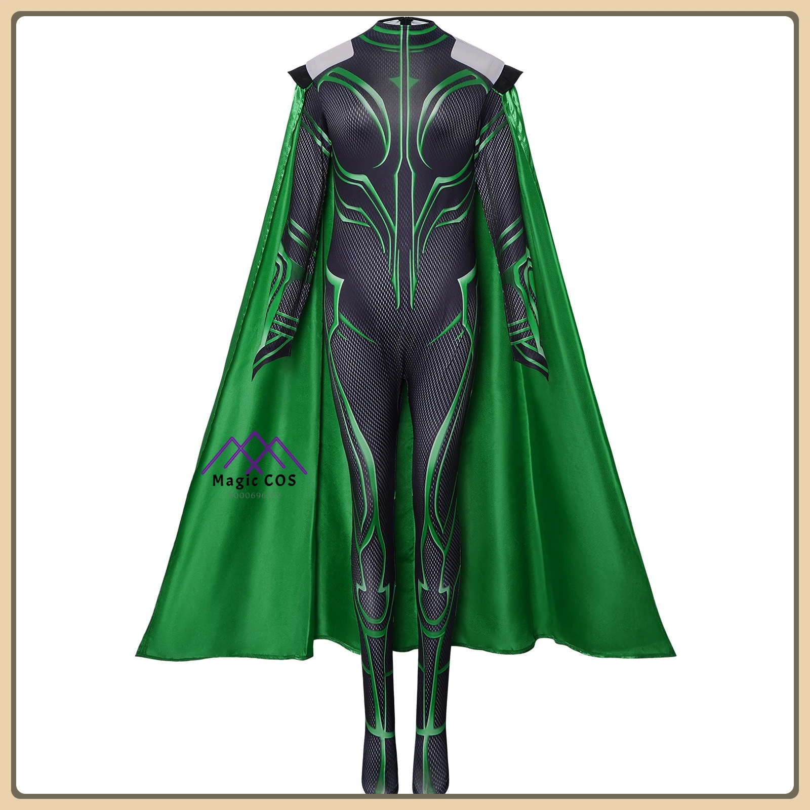 

Hot Movie Hela Role Playing Costume Green Jumpsuit & Cape Set Full Set High Quality Anime Outfit Comic Con Party (Female Adult)