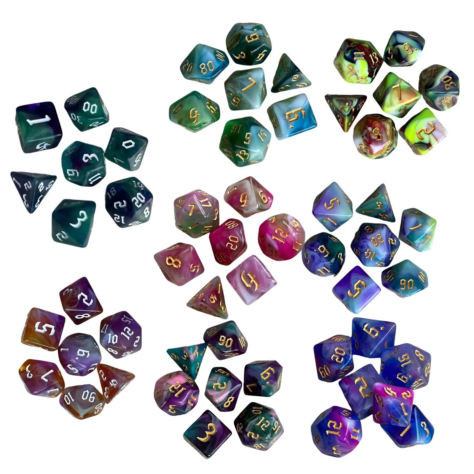 Set of 7 Painted Polyhedral Dice Casino Accessories Multi-Sided Role Playing