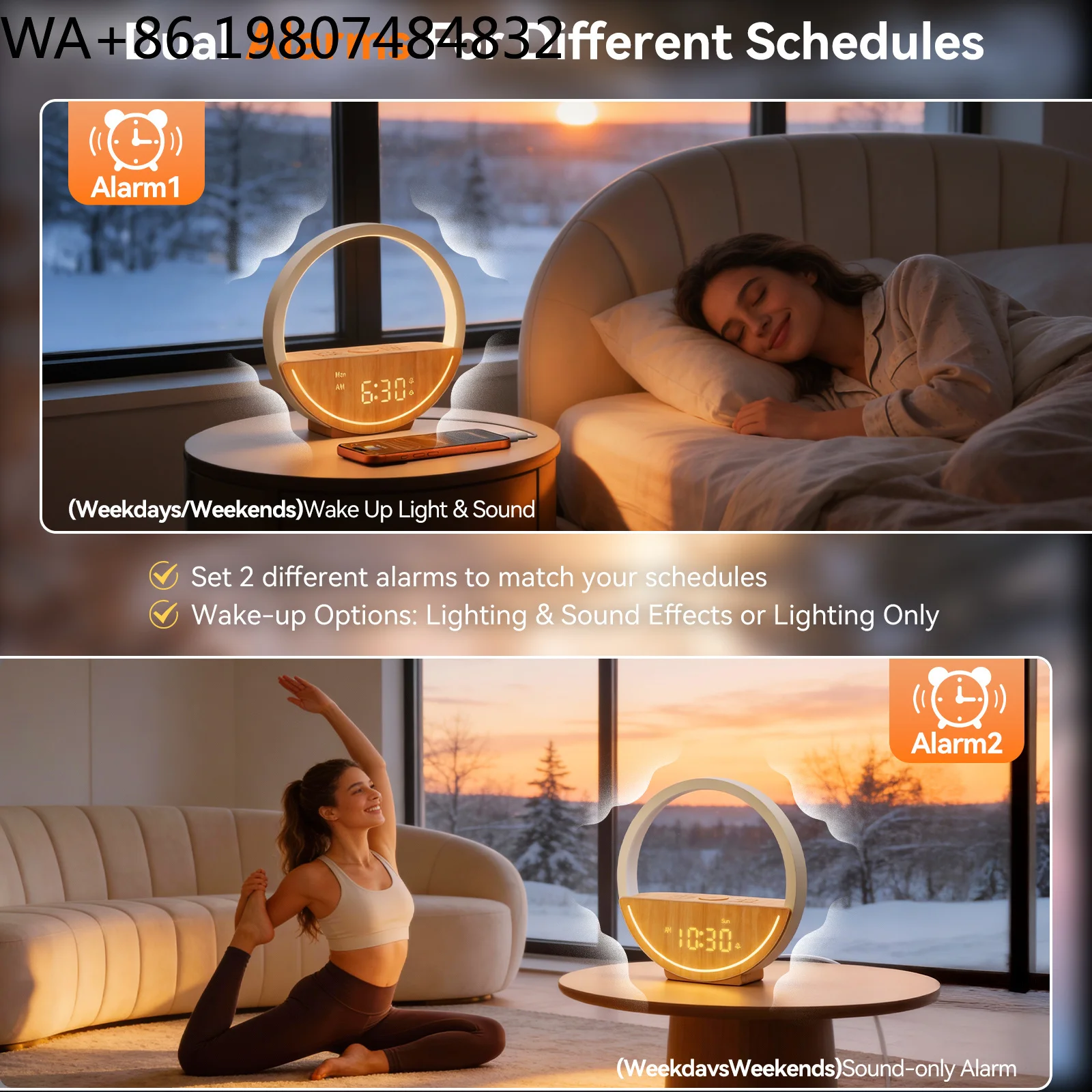 Minimalist Dawn Simulation Wake Lamp 20 Calming Natural Sounds Dual Alarm Setting Sleep Aid RGB Night Light For Daily Bedroom view 5
