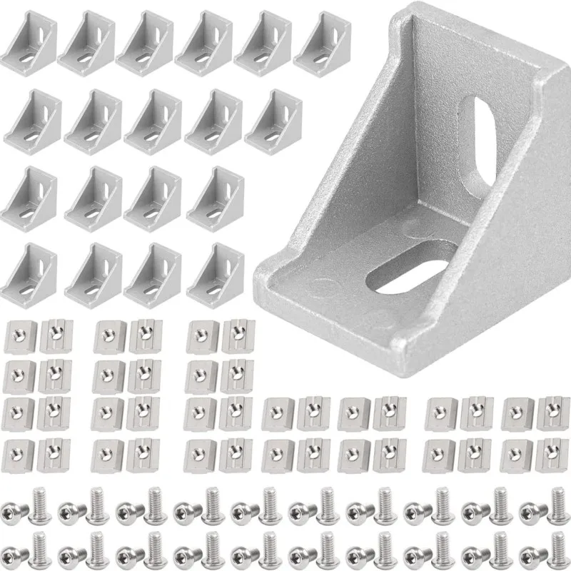 3030 Aluminum Profile Connector Set 20pcs 3030 Corner Bracket + 40pcs M6x12mm Hex Socket Cap + 40pcs 30 Series M6 T-slot Nuts 3D