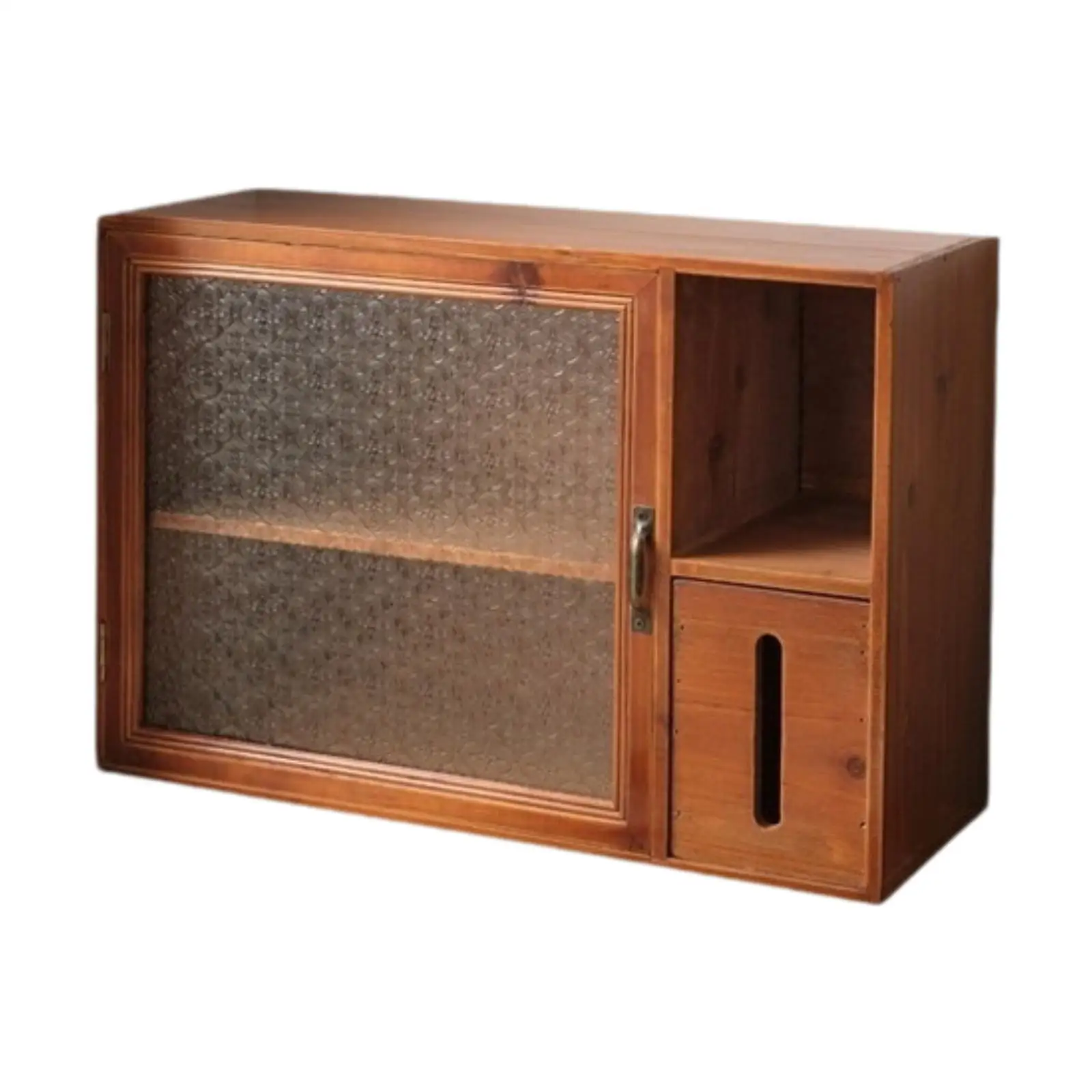 Wooden Desk Storage Cabinet with Tissue Holder Cosmetics Holder Showcase Counter