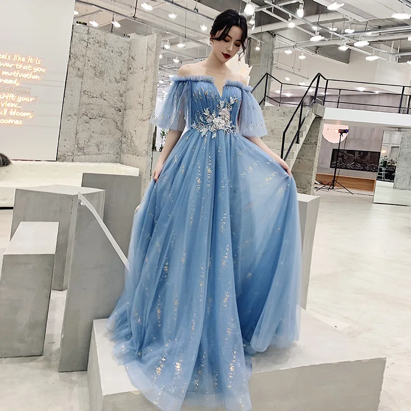 

2025 New Women's Summer Sweet Blue Dress, Fashionable Fairy Style Student Dream Forest Series Birthday Banquet Evening Dress