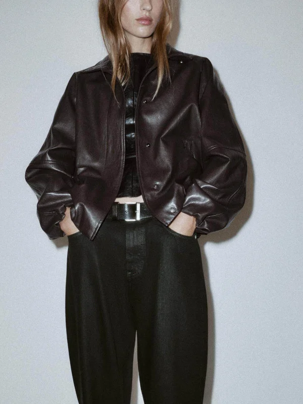 Damska kurtka ze sztucznej skóry w stylu casual, długa, ze stójką, płaszcz ze sztucznej skóry, nowość na jesień i zimę, 638025