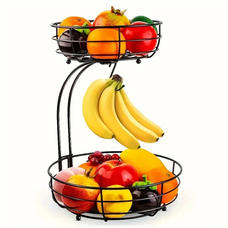 

Two-Layer Fruit Basket Bowl，with Banana Hook，Suitable for Kitchen Countertop