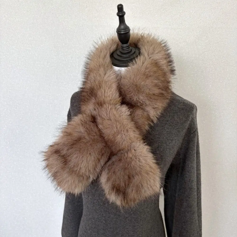 Elegant Fashion Faux Scarf Winter Women Warm Plush Neck Warmer Soft Cross Wrap Windproof Comfortable Neck Accessory