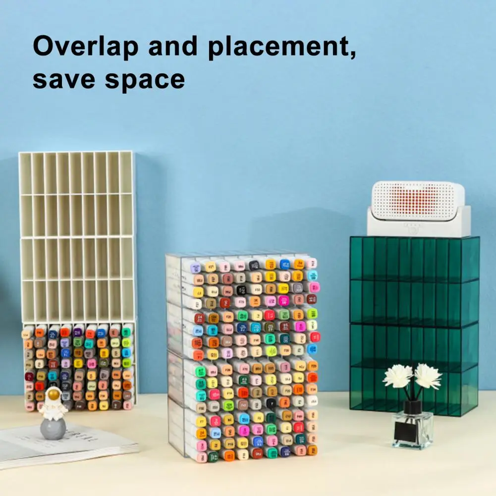 Acrylic Marker Storage Rack Mark Pen Storage Box Acrylic Double Layer Pen Storage Box with 18 Compartments for Desktop