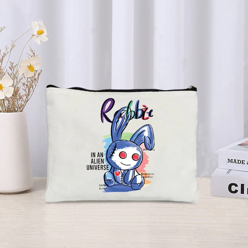 Cute Rabbit Canvas Cosmetic Bag Women's Travel Necessities Cosmetics Lipstick Perfume Storage Organizer Wallet Pencil Pouch