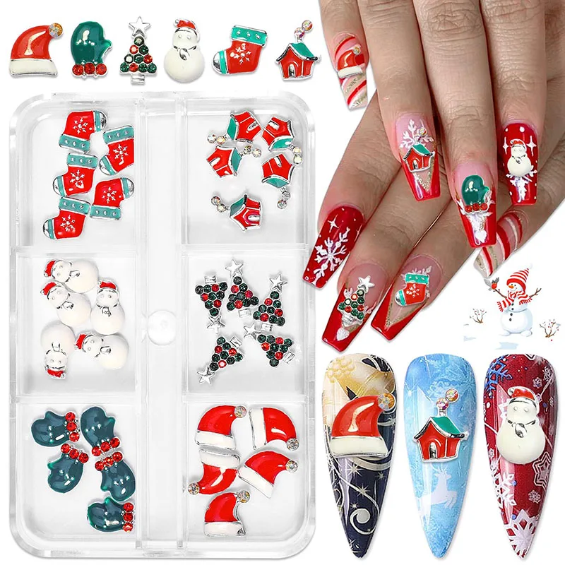 1 scatola albero di Natale fiocco di neve lusso nail art strass metallo 3D accessori per nail art pietre per decorazioni per unghie fai da te