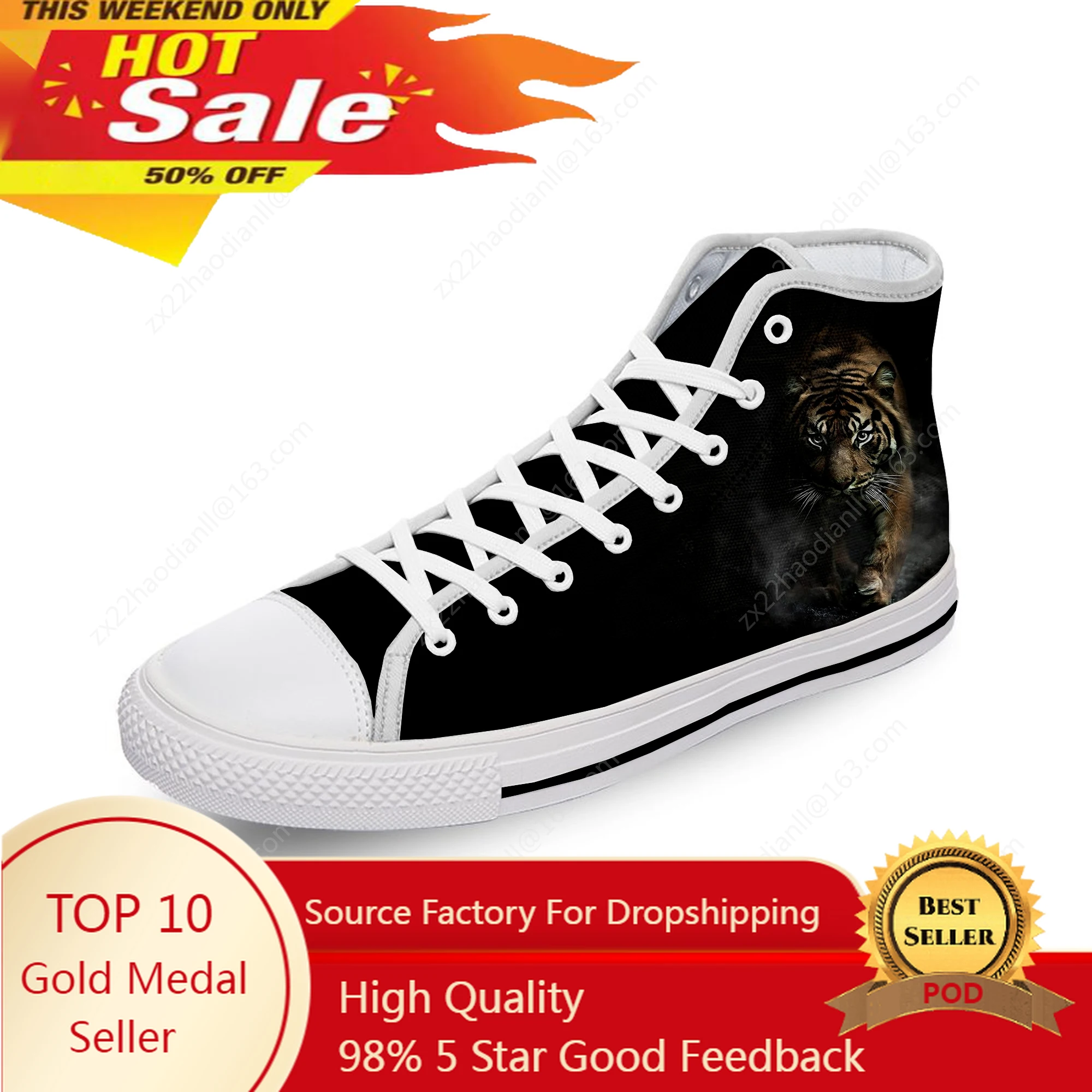 

Animal 3D Tiger Head Cool Funny White Cloth Fashion 3D Print High Top Canvas Shoes Men Women Lightweight Breathable Sneakers