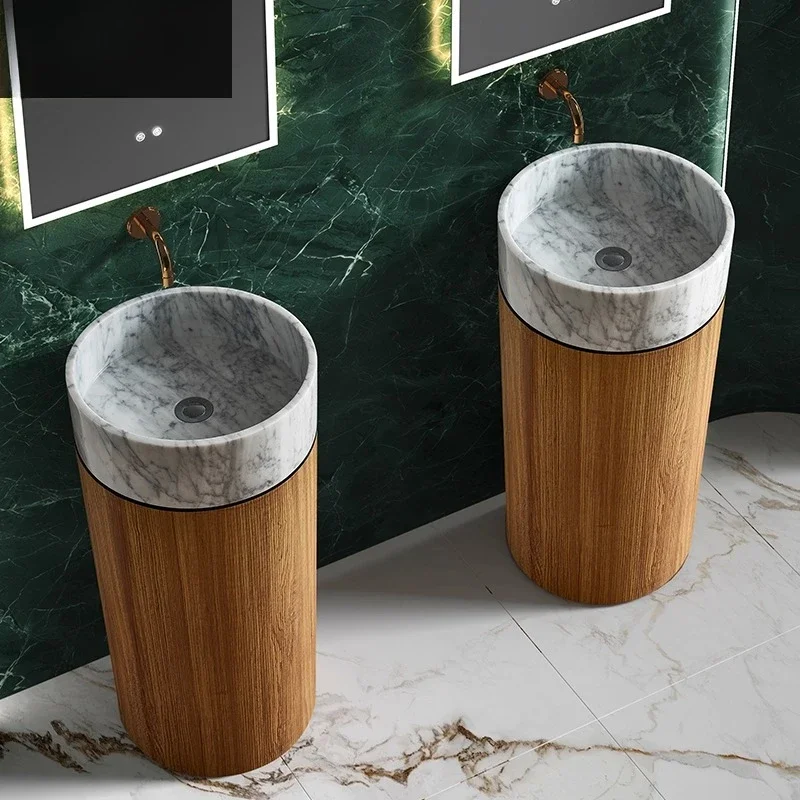 X  Light luxury column basin B & B Club Stainless steel vertical wash basin Walnut marble