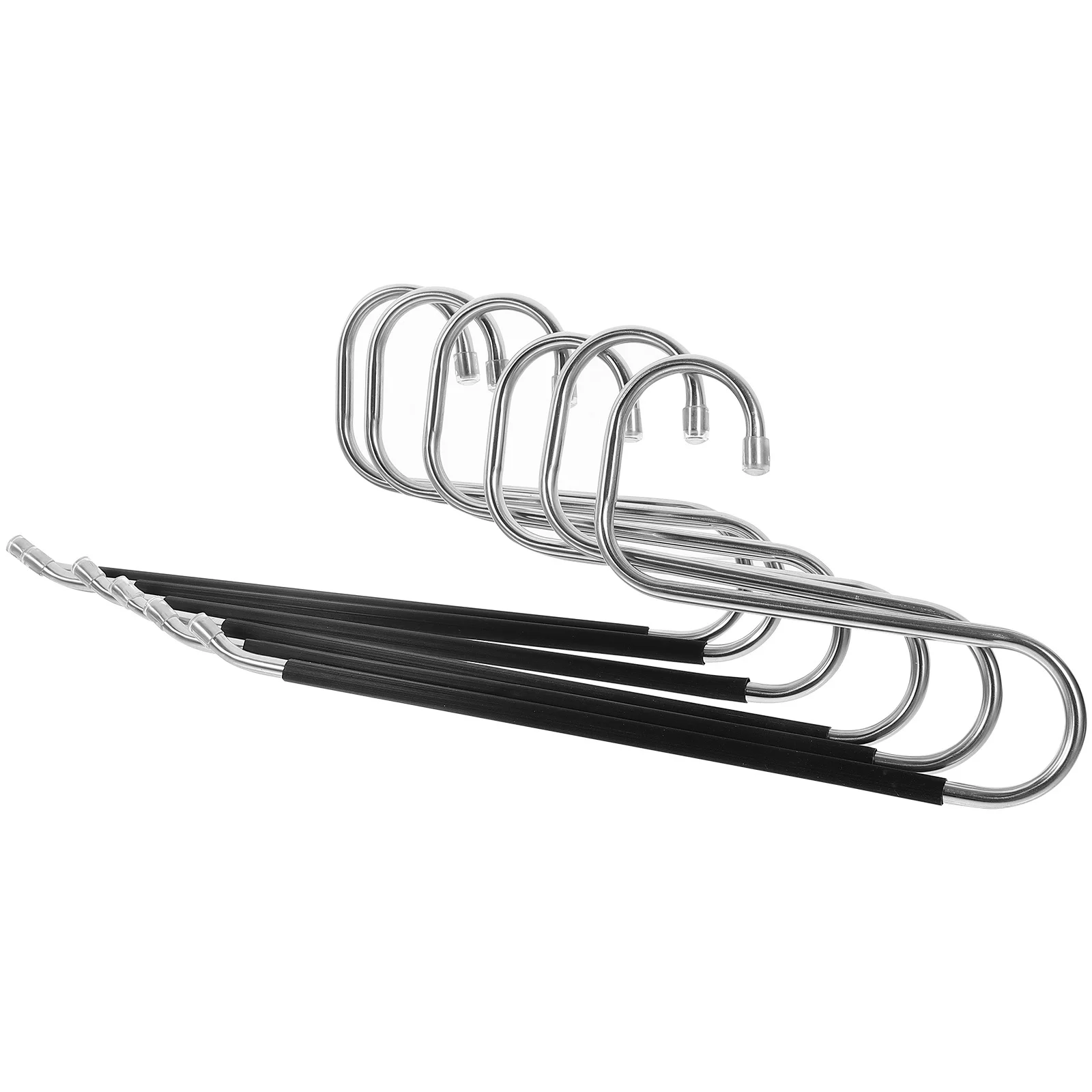 6 قطعة السراويل الفولاذ المقاوم للصدأ الشماعات البلاستيكية المضادة للانزلاق المفتوحة نهاية الفضاء توفير بنطلون جينز شماعات السراويل شماعات الجينز