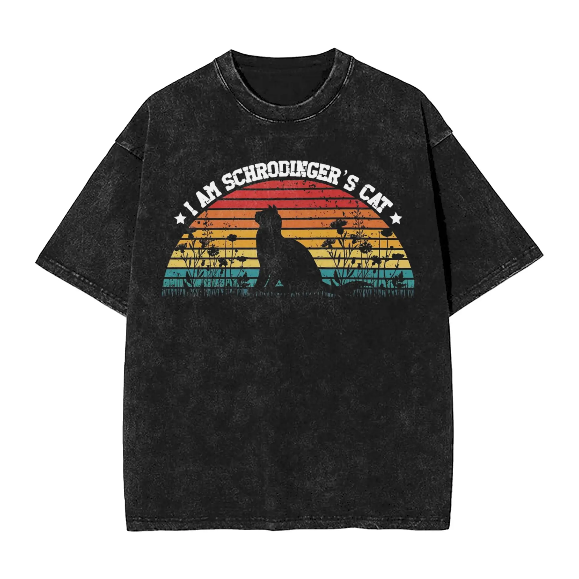 Schrodinger's Cat Physics Science Washed T Shirt Streetwear Hip Hop Casual T-Shirt Tees Men Women Short Sleeve Oversize Summer