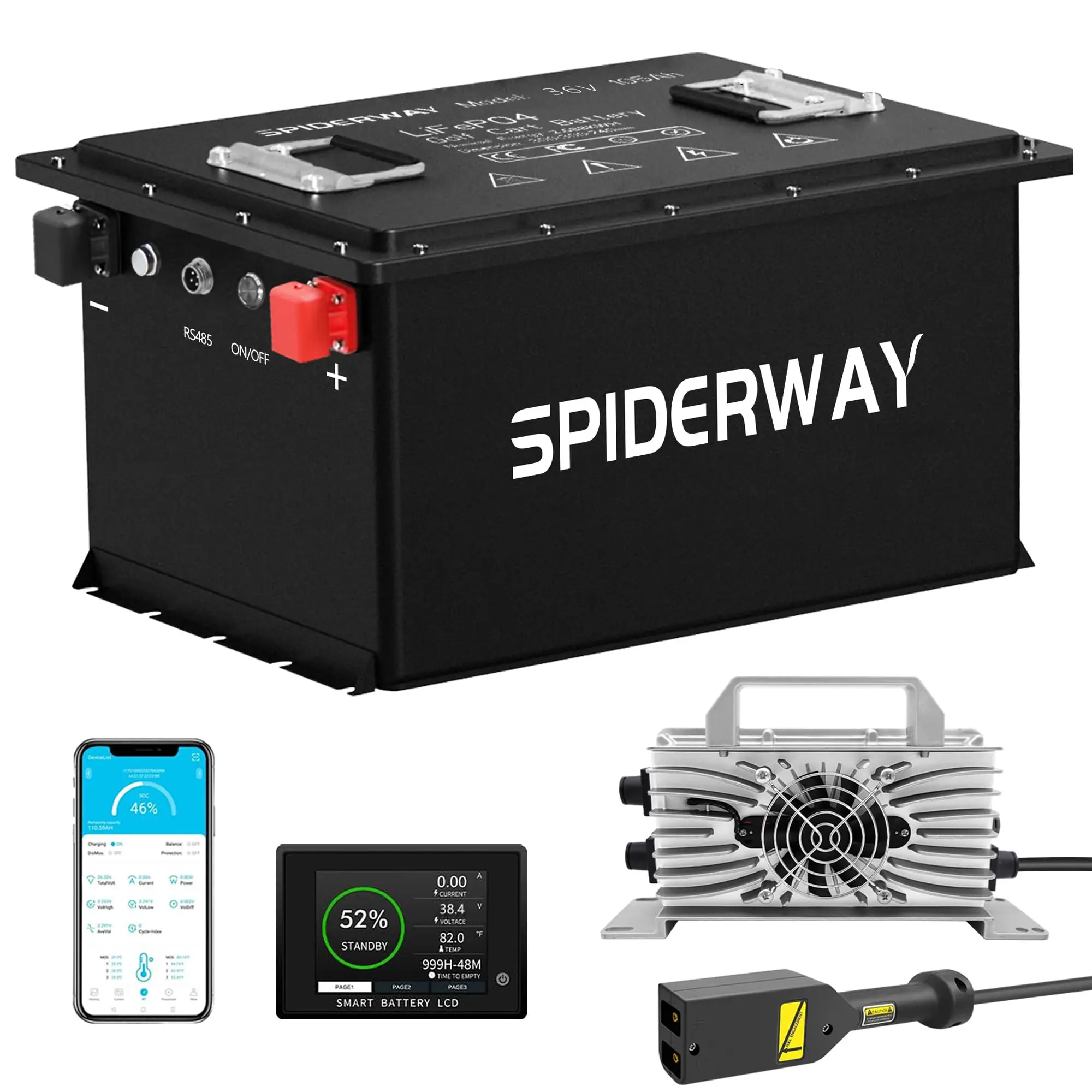 

36V 105Ah Lithium Golf Cart Battery, 250A BMS 6000+ Cycles LiFePO4 Battery, with D Style Plug Charger for EZGO TXT Golf Cart