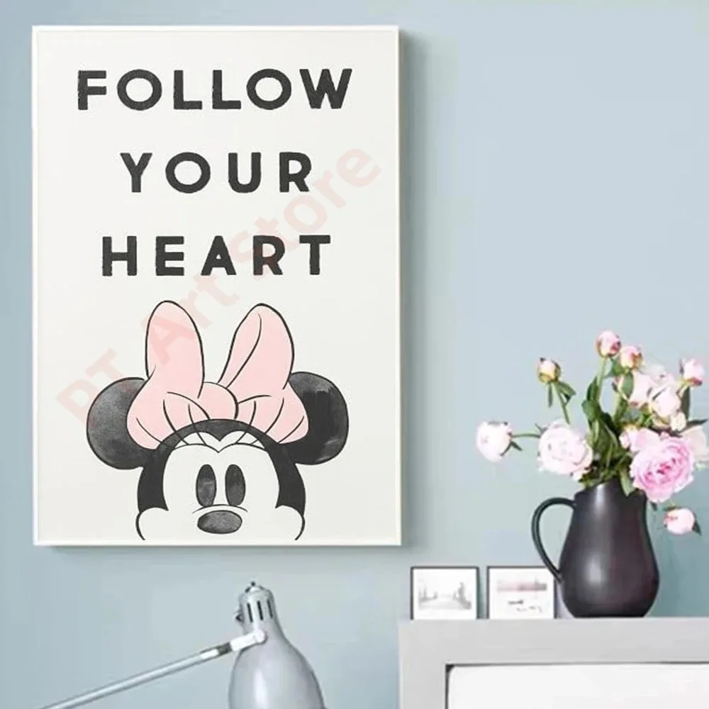 Walt Disney Mickey Mouse And Minnie Poster Prints For Home Decor Follow Your Heart Your Are Magic Quote Canvas Painting Wall Art