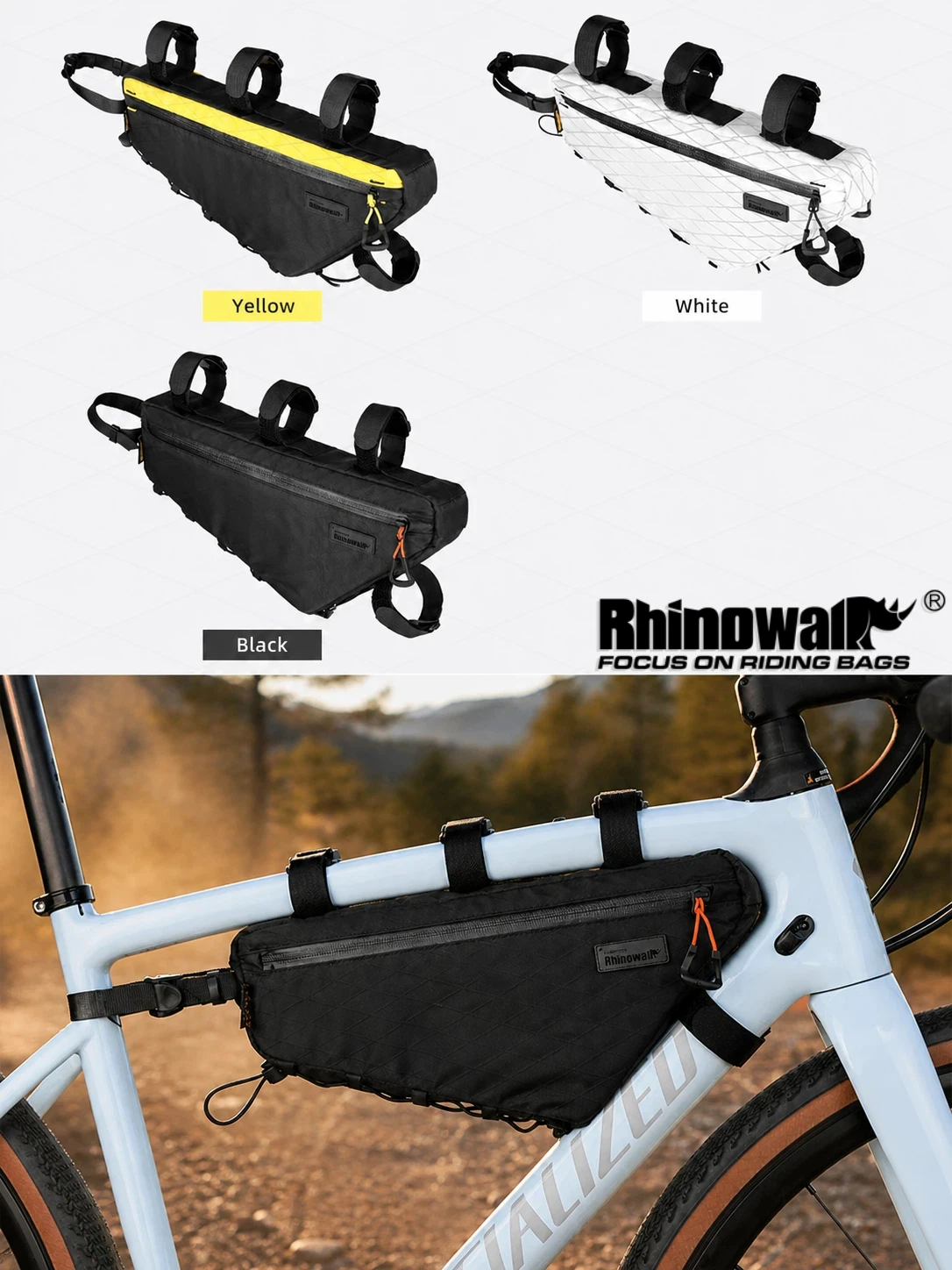 

Rhinowalk Bike Triangle Frame Bag 2.9L Water-Resistant Cycling Tube Bag Double Side for MTB Road Gravel Bicycle Bag Bikepacking