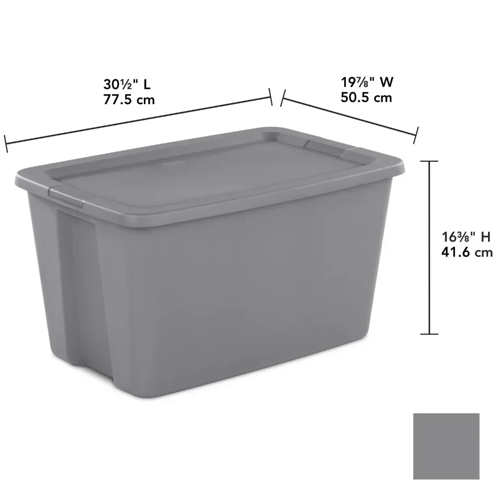 30 Gallon Tote Box Plastic, Gray, Set of 6 storage box