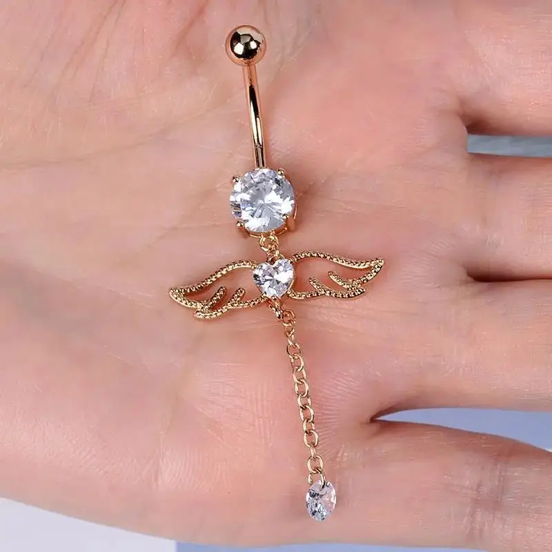 Navel Piercings Jewelry Titanium Piercing Barbell Long Chain Bow Flower Butterfly Dangle Belly Button Rings