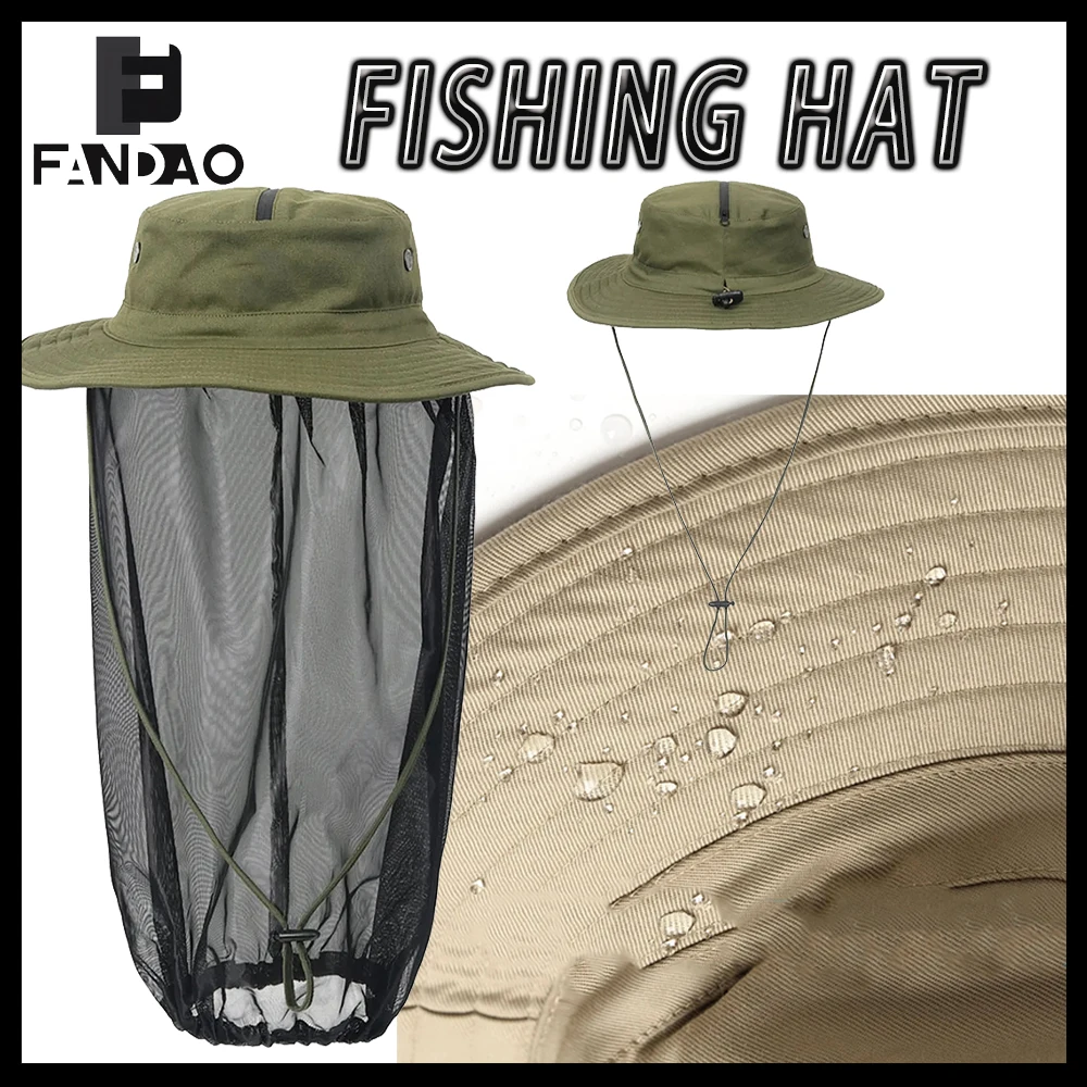 

Tactical Fishing Sun Hat Removable Head Net Waterproof Mosquito Protection Hat with Hidden Mesh for Fishing Hiking Gardening