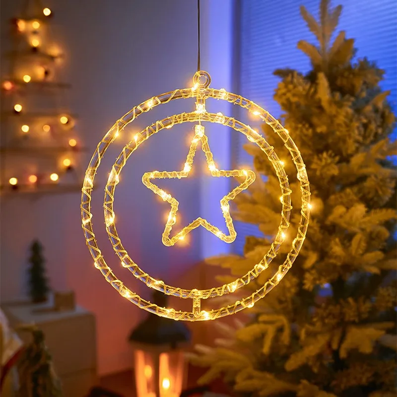 LED-Weihnachtslichterkette, doppelte runde Pendelleuchte mit Fernbedienung, Atmosphären-Dekorationslampe als Geschenk, Heimdekoration