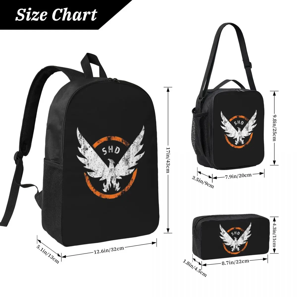 The Division 2 Shd Backpack Student Boys Girls BookBag School Bag Computer Shoulder Bags 3ps Insulated Lunch Bag Pencil Case