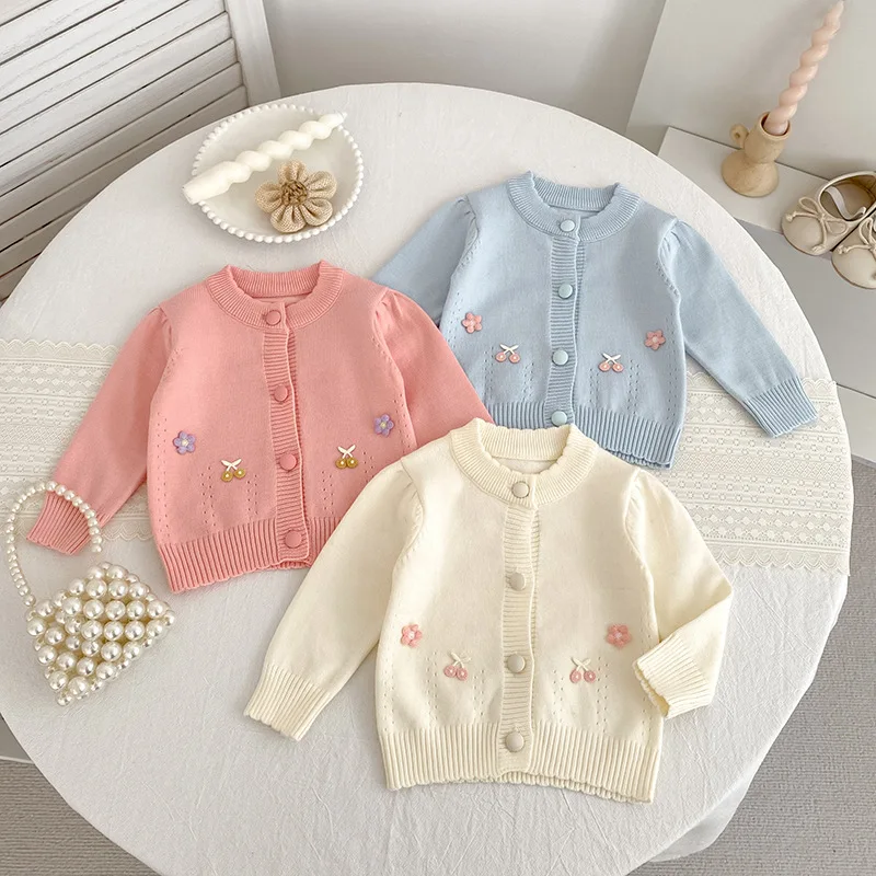

2025 New Autumn Winter Baby Girl Knit Cardigan Cute Floral Tops Knitted Sweater Coat Fashionable Infant Kids Clothing Outfits
