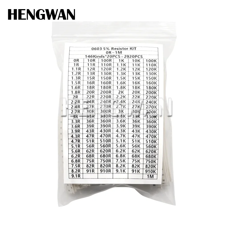 

2920pcs 0603 0805 1206 5% SMD Chip Resistor Kit 146ValuesX20pcs 0R - 1M ohm Resistance Samples Set