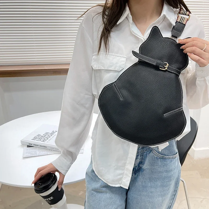 2024 Vintage Women Chest Waist Bag Cat Shape Shoulder Casual Crossbody Bags Quality Leather Handag Purse Ladies  Brand Designer