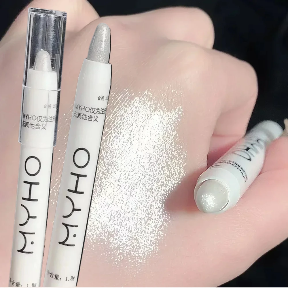 Glitter Lying Silkworm Pencil Highlighter Pen Pearlescent Brightening Eyes Stick Eye Makeup Waterproof Long-lasting White Silver