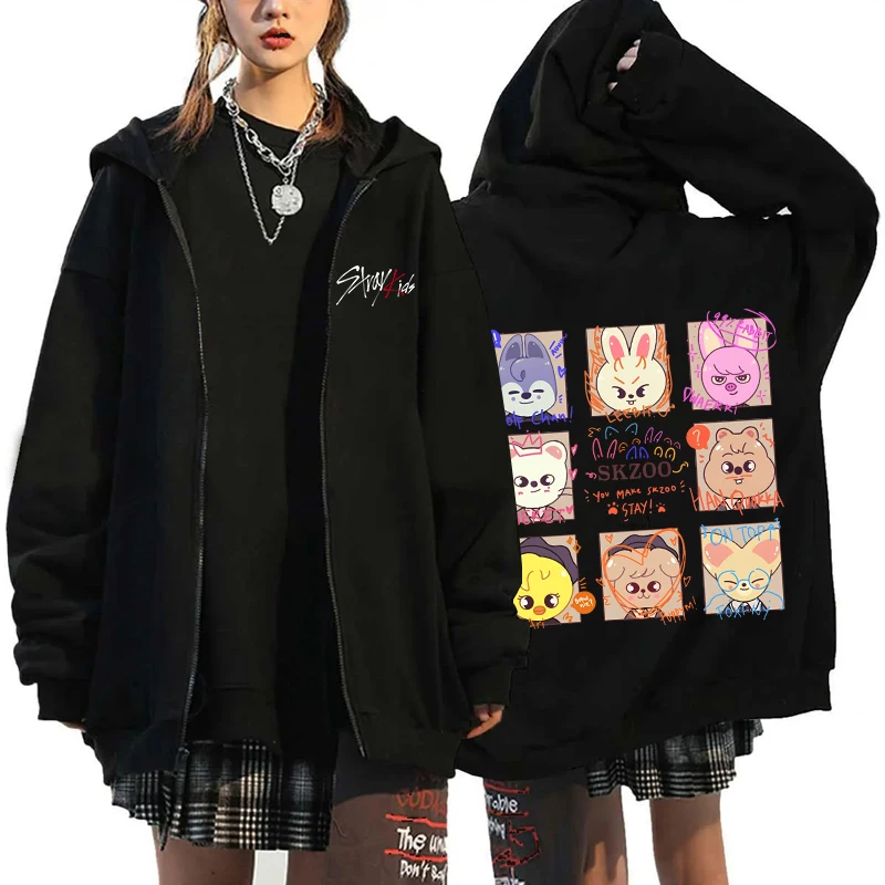 Kpop-Sudadera con capucha para hombre y mujer, abrigo de manga larga con cremallera, informal, con personalidad, estilo Hip Hop, a la moda, Y2k,