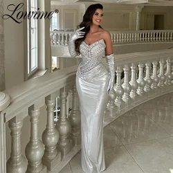 Customize Amazing Silver Mermaid Prom Dresses 2024 Sparkly Crystals Wedding Party Dress Aso Ebi Long Sleeves Evening Gowns Robes