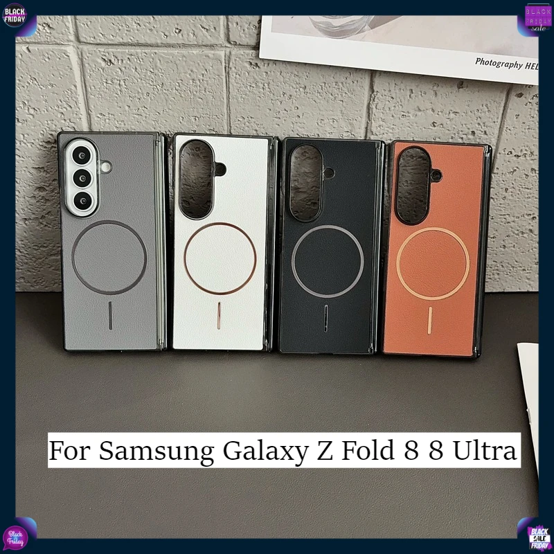 Case For Samsung Galaxy Z Fold 8 8 Ultra ELVEV Premium Smooth PU Leather Hinge Protection Magnetic Phone Cover