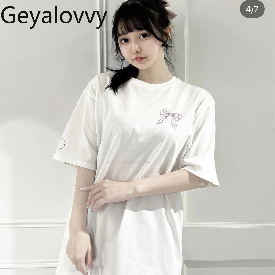 

Japanese Mine Print Loose T-shirt Op Summer New Sweet Girls Tees Student Versatile Round Neck Short Sleeve Mid-length Tops