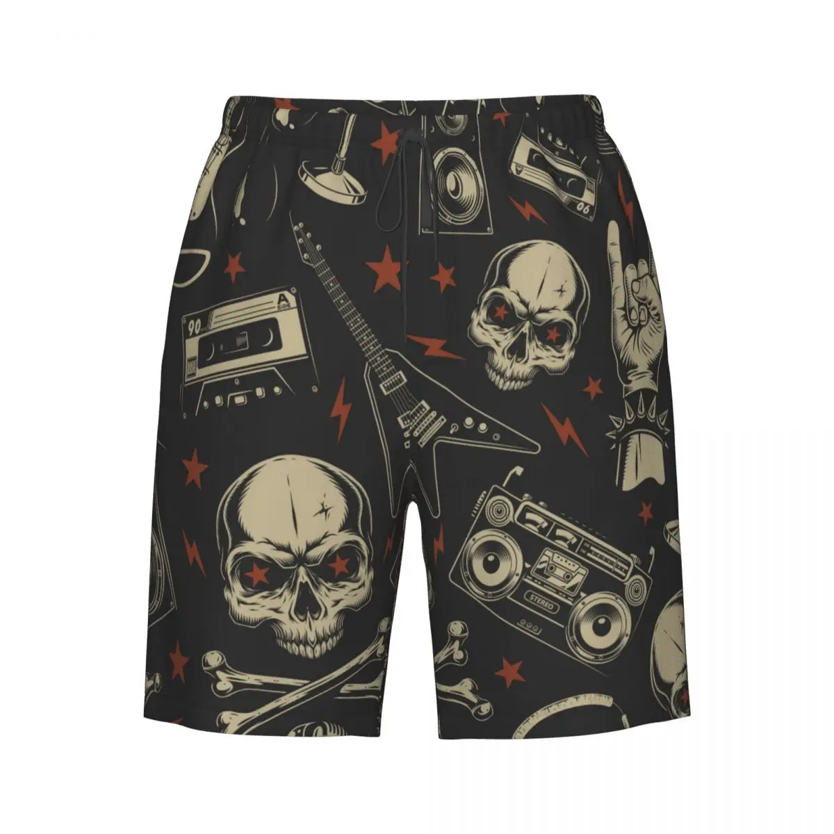 

Men's Swimming Shorts Skull Musical Electric Guitar And Cassette Trunks Beach Wear