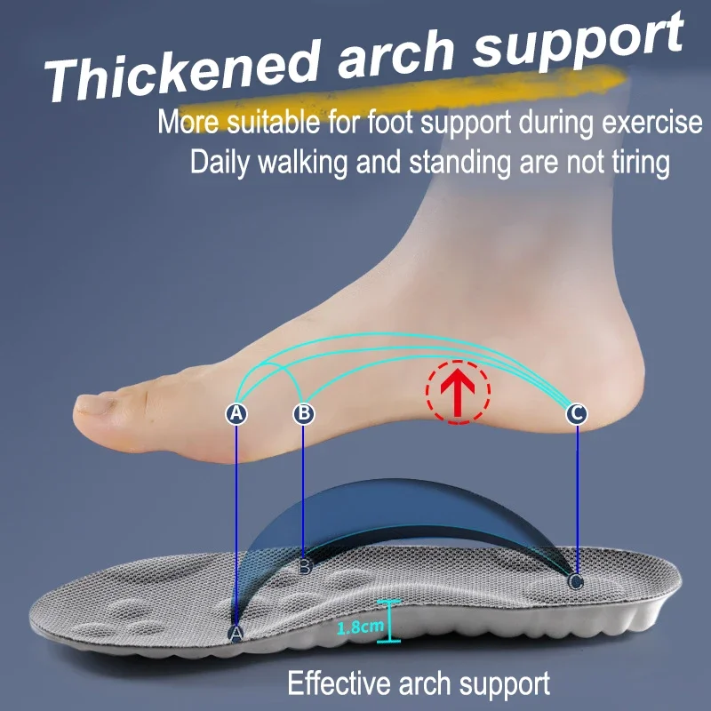 Fashion 4D Sweat-Absorbant Massage Insoles Super Soft Sports Shoes Insole for Feet Running Basket Shoes Shock-Absorbant Unisex