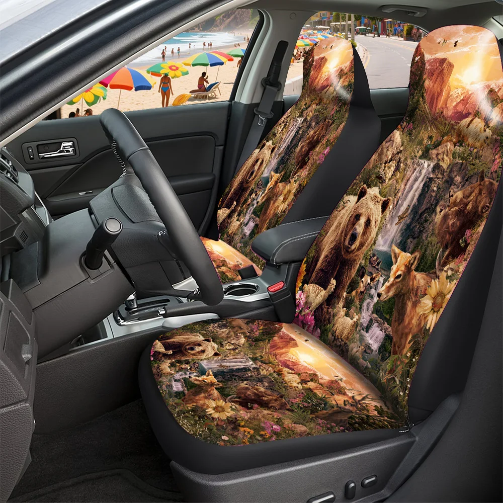 2-5 Seat Set Car Seat Covers Premium Breathable Waterproof Polyester Universal Fit For Truck SUV Off-Road Car Animal Print Natur