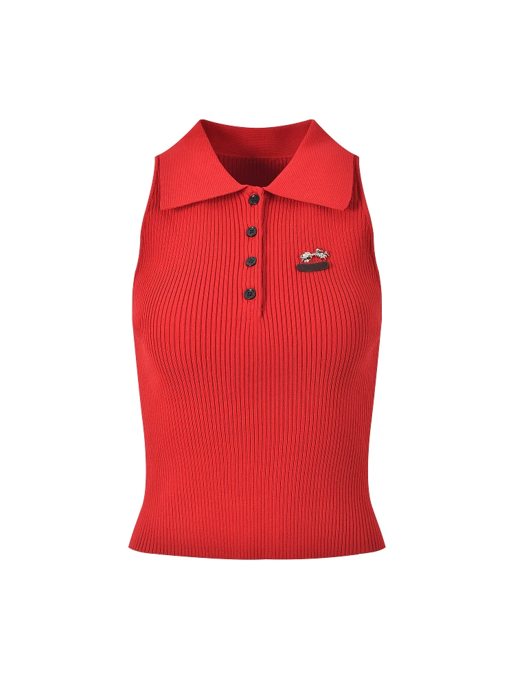 سترة نسائية محبوكة قصيرة بياقة بولو، بدون أكمام، مخططة، بأسلوب حلو، موضة صيفية راقية، ملابس محبوكة فاخرة للسيدات