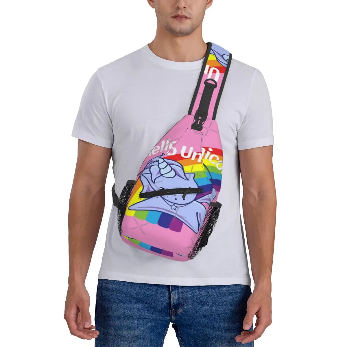 Hello Unicorn-Bolsa de pecho de tela de poliéster para oficina, bonito regalo, varios estilos, vacaciones