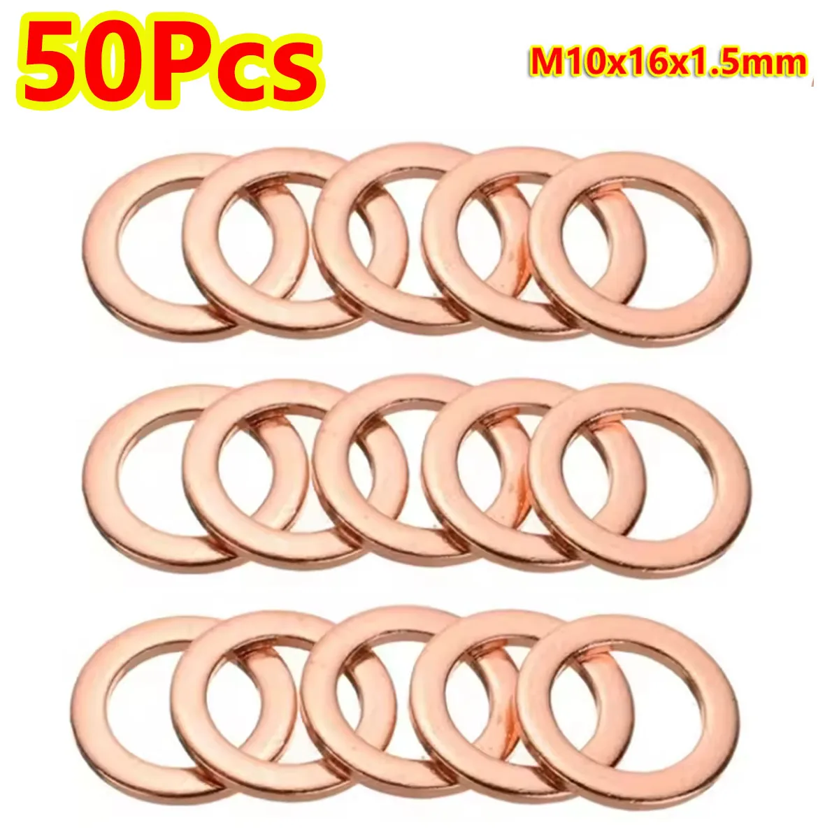 

50Pc M10x16x1.5mm M10 Copper Washers Copper Crush Washer Metric Flat Washers Seal Combination Kit For Oil Pan Plugs Hardware DIY