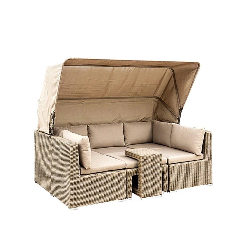 Outdoor sofa with cot rattan chair leisure courtyard hotel cafe terrace rattan sofa combination furniture