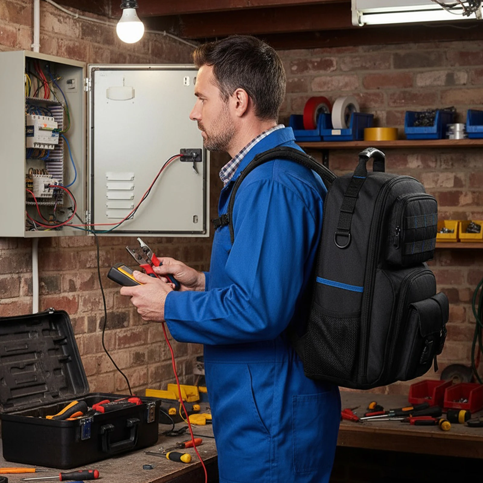 

Heavy-Duty Electrician Backpack Wear Resist Multi-Compartment Organizer Bag Hardware Tool Storage Bag Removable Tool Organizer