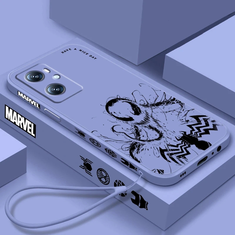 Bad Guy Spiderman Venom Liquid Left Rope For OPPO Find X6 X5 X3 A98 A96 A94 A93 A77 A76 A74 A72 A57 A53 A16 5G Back Phone Case