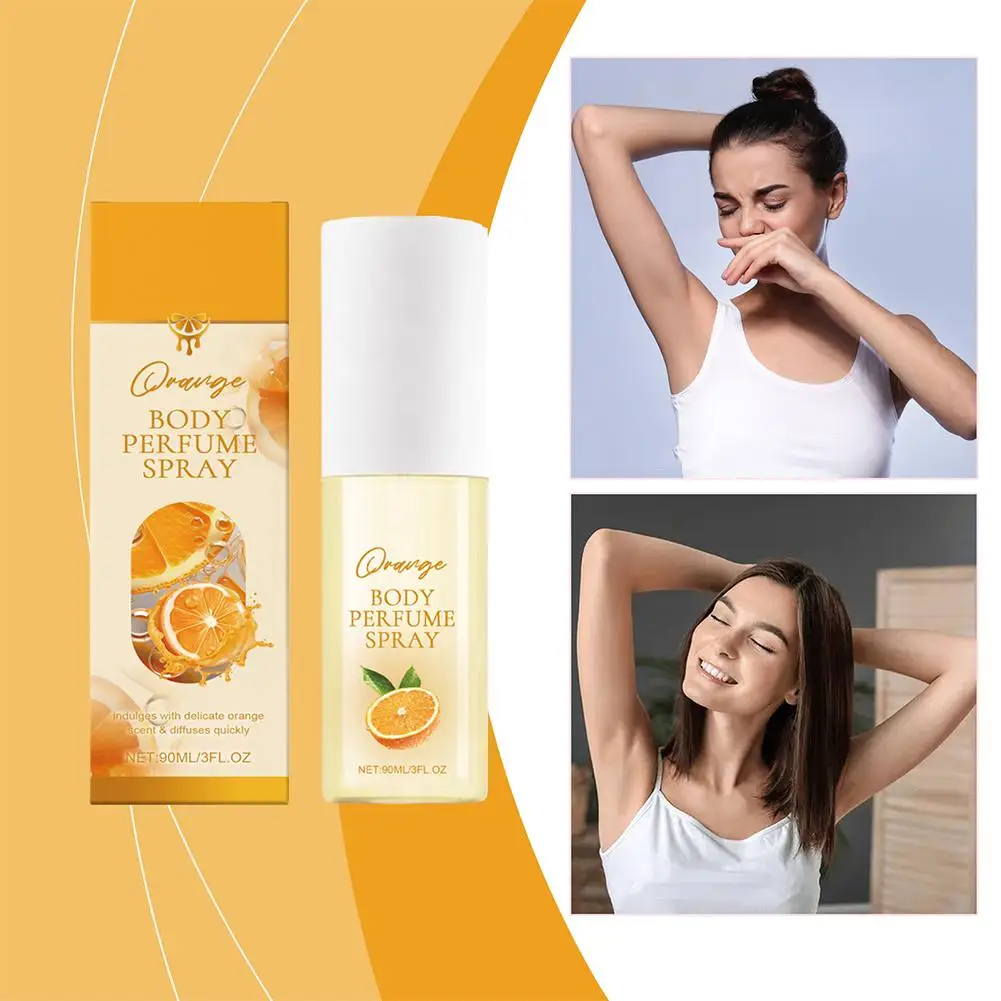 Perfume corporal naranja de 90ml, Perfume de fragancia naranja para mujer, fragancia ligera fresca de larga duración, Perfume en aerosol de feromonas