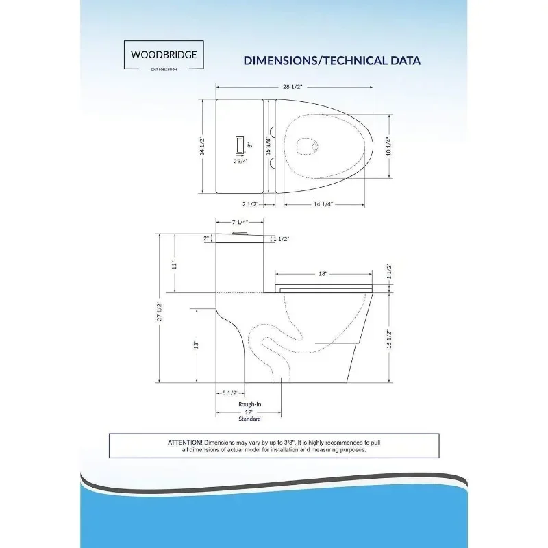 Imagem -06 - Woodbridge Vaso Sanitário de Uma Peça com Assento de Fechamento Suave Altura da Cadeira Sensor de Água Vaso Sanitário de Descarga Map de 1000 Gramas